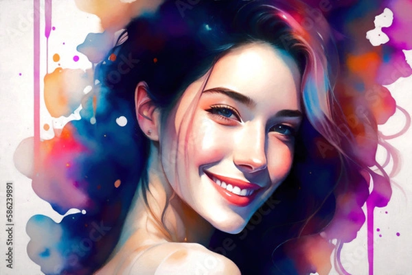 Obraz Colorful portrait of a young woman. Generative AI