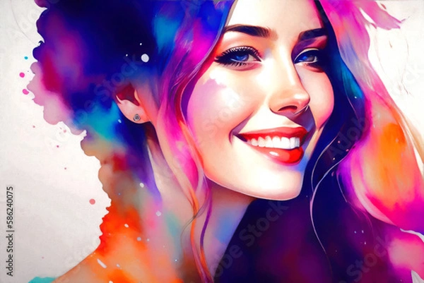 Obraz Colorful portrait of a young woman. Generative AI