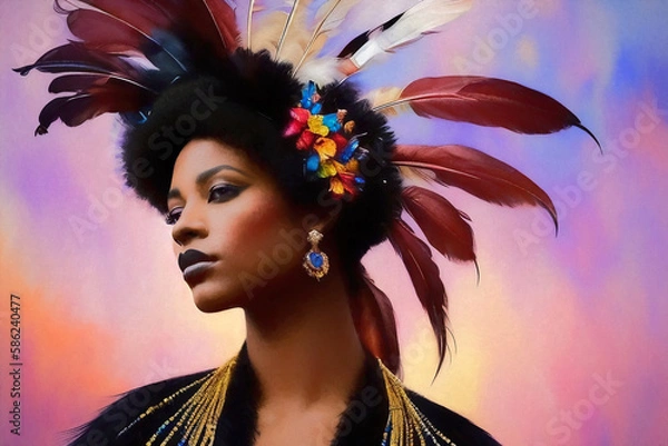 Obraz Extravagant fashion portrait of an attractive African American. Generative AI