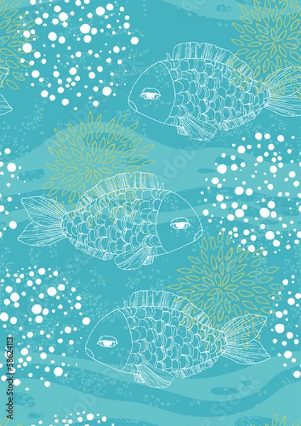 Obraz Blue Seamless Pattern with Fishes