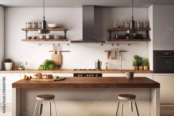 Fototapeta Contemporary kitchen background with blank space for a text Generative AI