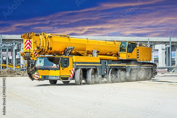 Fototapeta Mobile crane with sky cloudy.