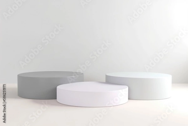 Fototapeta Empty podium, mock up placement display, blank beauty stand for cosmetic product fashion ads on minimal white background. Luxury pedestal stage mockup scene platform ai generative concept.