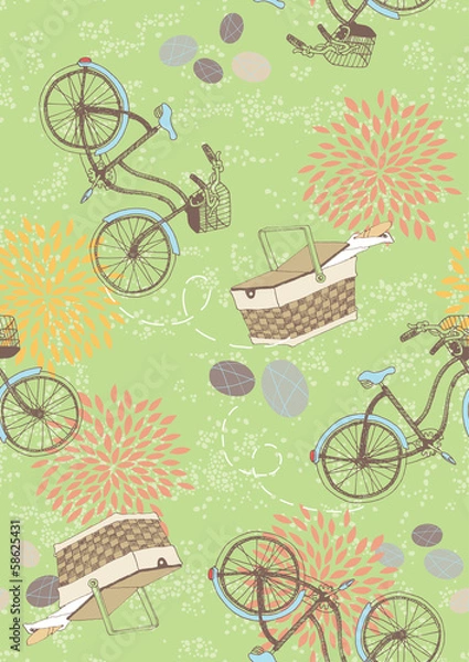 Fototapeta Green Seamless Pattern with Bicycles