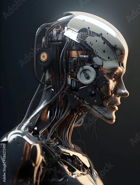 Fototapeta A Humanoid Cyborg Robot Created by Generative AI