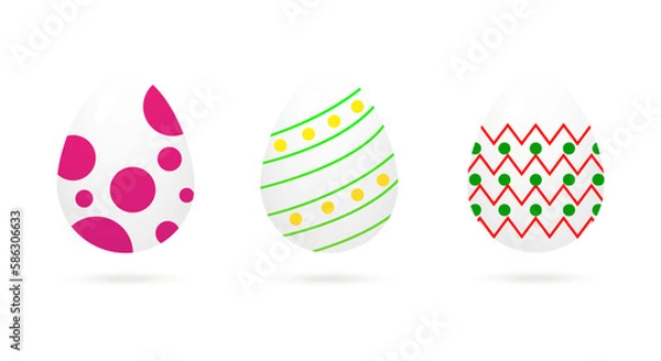 Fototapeta Happy Easter.Set of Easter eggs with different texture on a white background.Spring holiday. Vector Illustration.Happy easter eggs