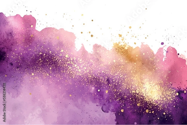 Obraz Mauve liquid watercolor background with golden glitter lines. Pastel violet marble alcohol ink drawing effect. Vector  of abstract stylish fluid art amethyst backdrop.