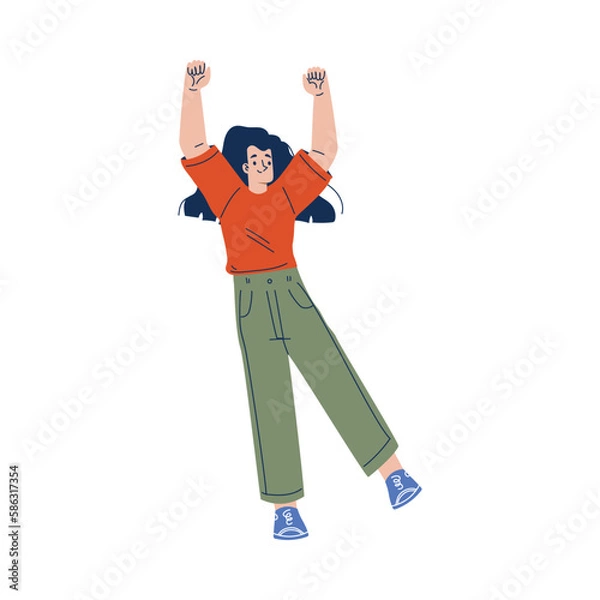 Fototapeta Positive Woman Character with Smiling Face Feeling Euphoric and in High Spirits Vector Illustration