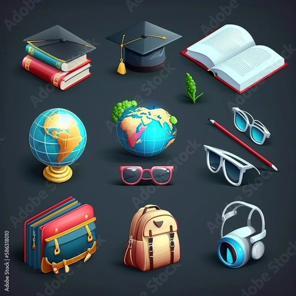 Obraz School_and_education_icons_3d_render_vector_set._School