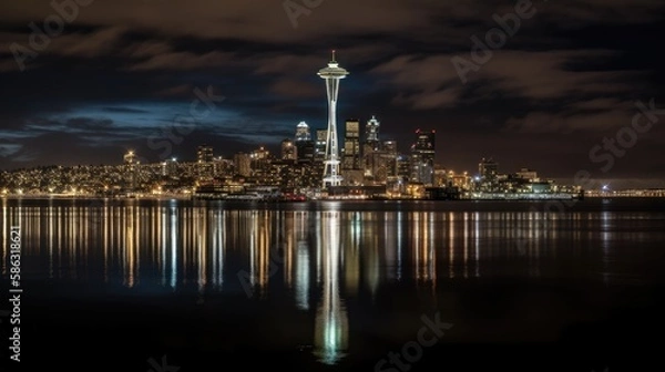 Obraz Seattle Skyline at Night AI Rendering
