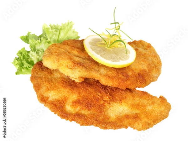 Obraz Paniertes Wiener Schnitzel mit Zitrone PNG - Transparent Background