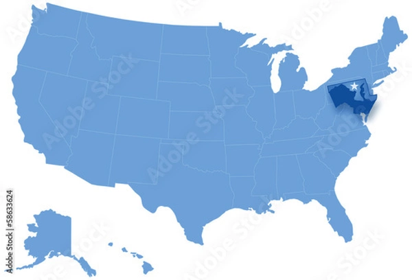 Fototapeta Map of States of the United States where Maryland is pulled out