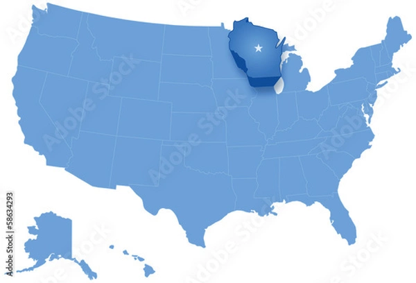 Fototapeta Map of States of the United States where Wisconsin is pulled out