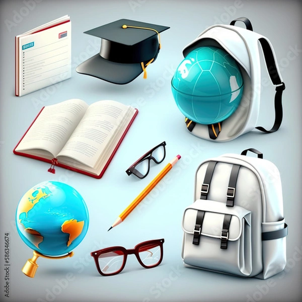Obraz School_and_education_icons_3d_render_vector_set._School