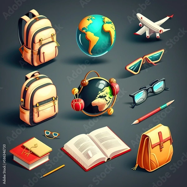 Obraz School_and_education_icons_3d_render_vector_set._School