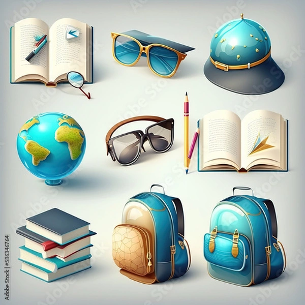 Obraz School_and_education_icons_3d_render_vector_set._School