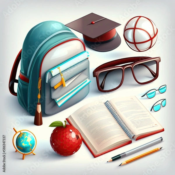 Obraz School_and_education_icons_3d_render_vector_set._School