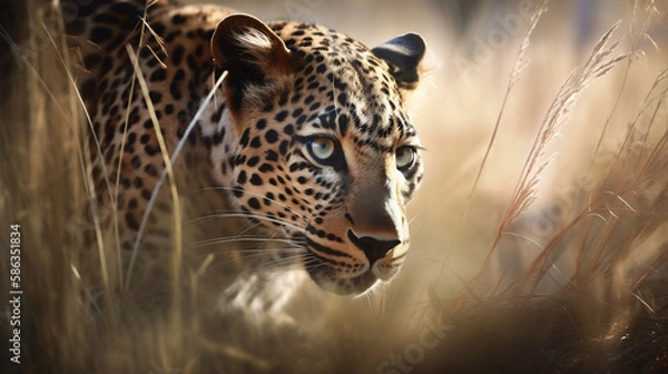 Fototapeta Hidden Predator: Leopard on the Hunt (Generative AI)