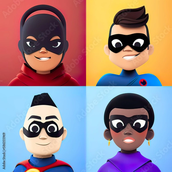 Fototapeta Diversity in superhero. cartoon avatar. Generative ai