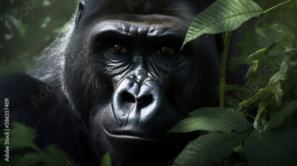Fototapeta Odyssey of the Eyes: Deep Look of a Gorilla in Portrait (Generative AI)