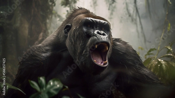Fototapeta Unbridled Strength: Gorilla Displaying Aggression (Generative AI)