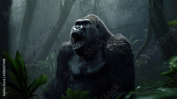 Fototapeta Fierce Guardian of the Forest: Gorilla in Battle Mode (Generative AI)