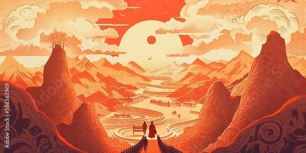 Obraz Abstract illustration of China and the Silk Road, wallpaper, background, Generative AI