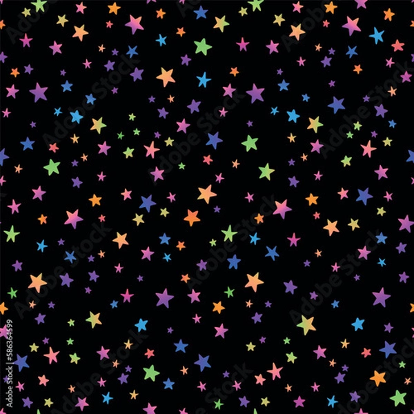 Fototapeta Seamless pattern of bright multi-colored stars on a black background