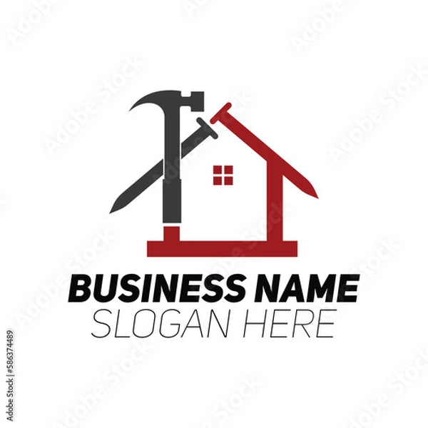Fototapeta Vector home logo construction red and grey color