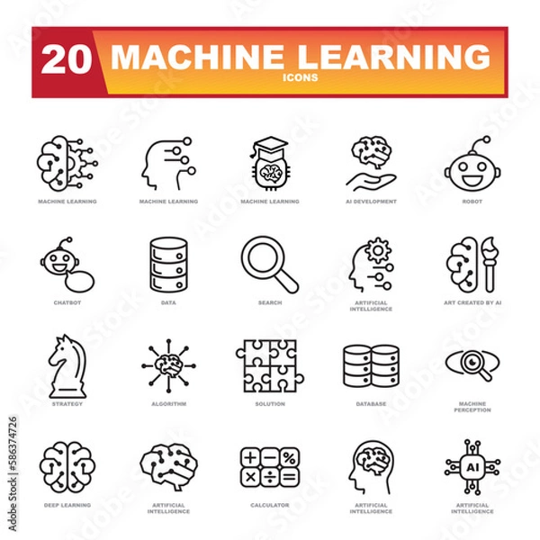 Obraz Machine learning and artificial intelligence icons collection.
