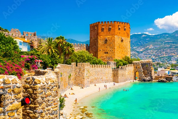 Obraz Panoramic view of the harbor of Alanya on a beautiful summer day. Alanya, Turkey 