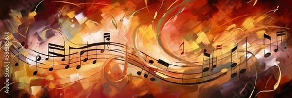 Obraz Banner of musical notes, red, yellow, orange, gold (generative ai)