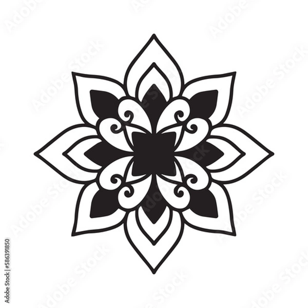 Obraz Circular pattern in form of mandala for Henna, Mehndi, tattoo, decoration. Decorative simple ornament in ethnic oriental style. Coloring book page.  Logo