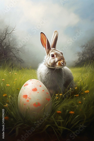 Obraz Bunny with easter eggs Illustration