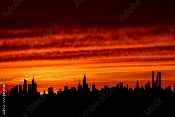 Obraz city skyline at sunset illustration