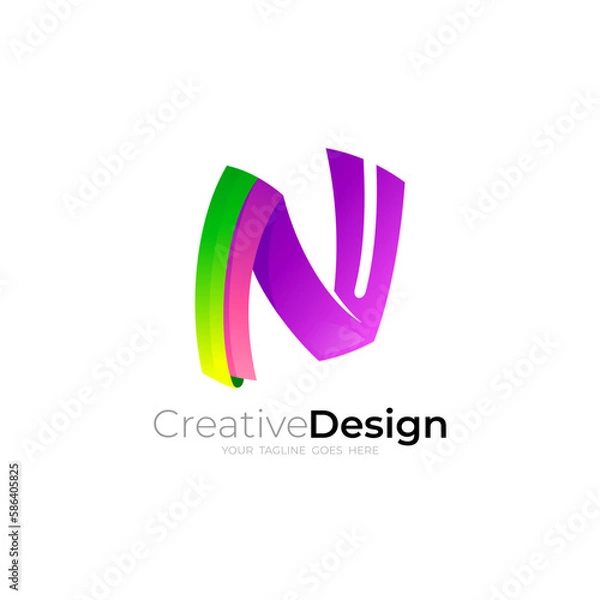 Fototapeta N logo with 3d colorful design, modern icon vector, colorful style
