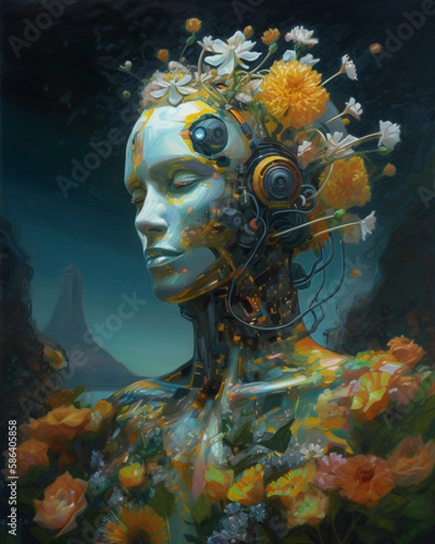 Obraz robot sprouting spring flowers