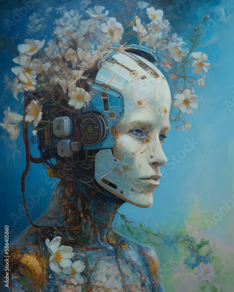 Obraz robot sprouting spring flowers