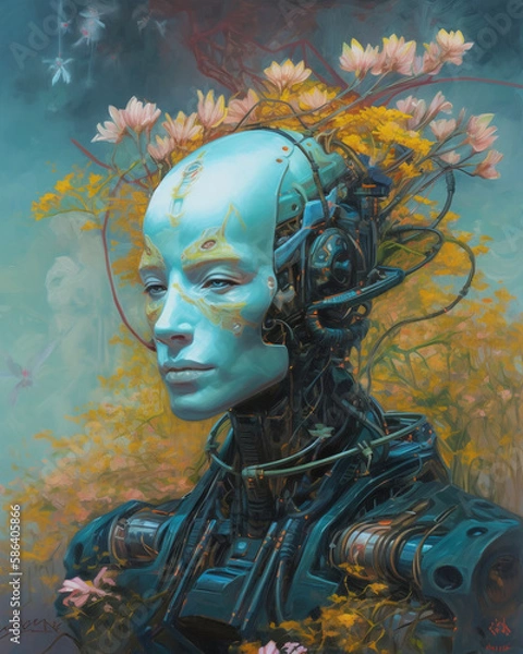 Obraz robot sprouting spring flowers