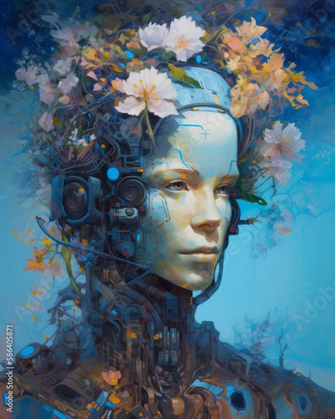 Obraz robot sprouting spring flowers