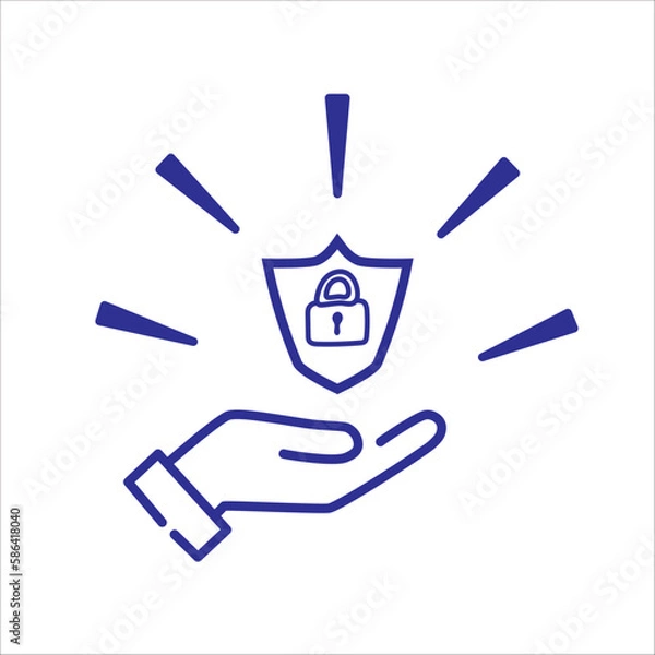 Fototapeta Hand holding protection shield. Connection vector symbol drawing icon internet.