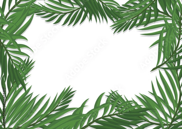Fototapeta Horizontal frame made with green palm branches, Vector illustration