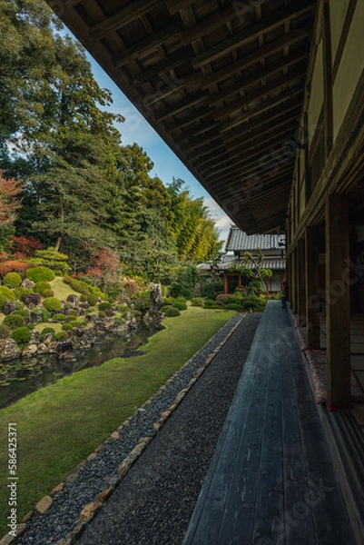 Obraz 日本庭園と続く廊下