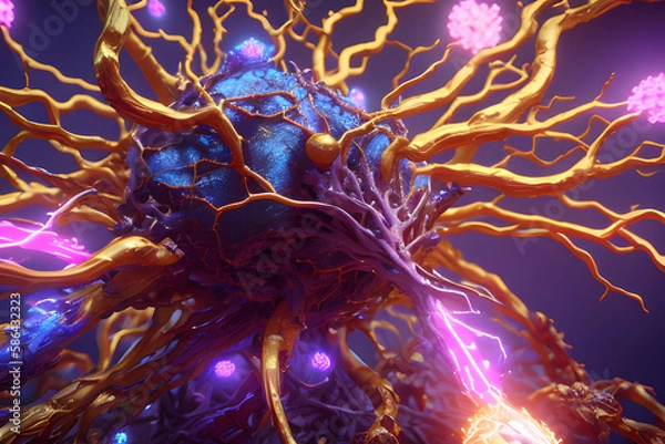 Fototapeta Neuron supercharged rendered background with generative ai