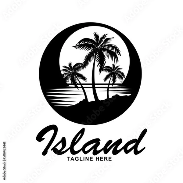 Obraz beach island logo black and white silhouette palm tree