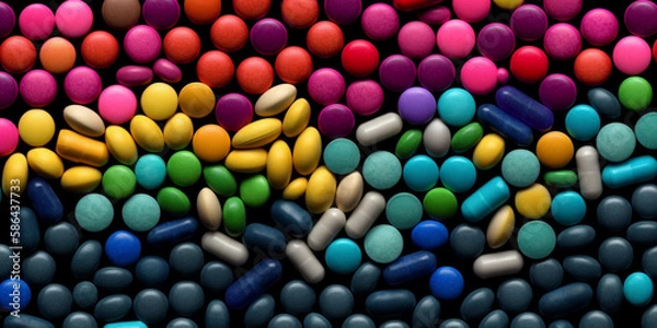 Fototapeta Different colored pills background Generative AI