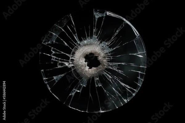 Fototapeta Bullet hole in window. Cn be used for overlay. Great for stories of crime, mafia, shootout, extortion, FBI etc.