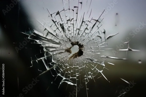 Fototapeta Bullet hole in window. Cn be used for overlay. Great for stories of crime, mafia, shootout, extortion, FBI etc.