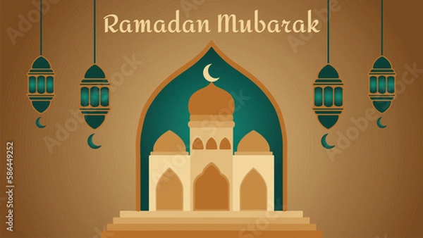 Obraz VECTOR RAMADAN MUBARAK WITH GOLDEN MOSQUE BACKGROUND
