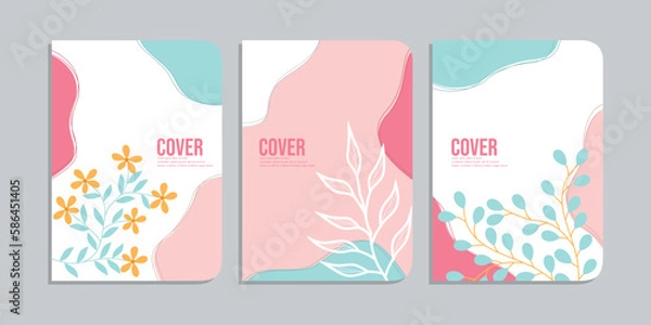 Fototapeta set of book cover designs with hand drawn floral decorations. abstract retro botanical background. size A4 For notebooks, planners, brochures, books, catalogs